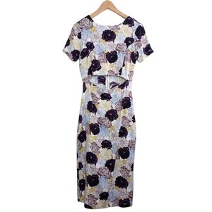 Suno Silk Blend Cutout-Waist Feminine Floral Midi Dress